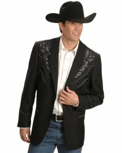 Scully Grey Floral Embroidery Black Western Jacket For Men's Charcoal Grey -Scully Shop 072A37 A8 P1 1