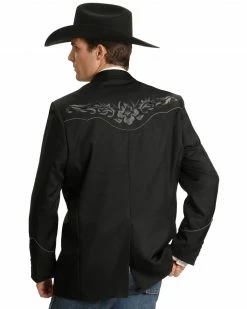 Scully Grey Floral Embroidery Black Western Jacket For Men's Charcoal Grey -Scully Shop 072A37 A8 P2