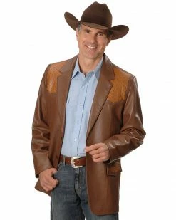 Scully Men's Ostrich Trim Leather Blazer Black -Scully Shop 082818 38 P1