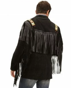 Scully Men's Bone Beaded Fringe Leather Jacket Bourbon -Scully Shop 082981 89 P2