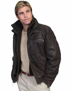 Scully Zip-Out Front & Collar Lambskin Jacket For Men's Brown -Scully Shop 082B06 41 P1 1