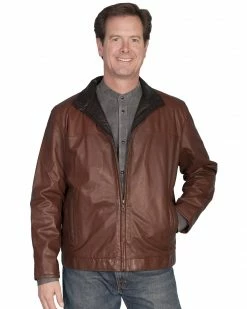 Scully Premium Lambskin Zip Front Jacket For Men's Dark Brown -Scully Shop 082B10 41 P1