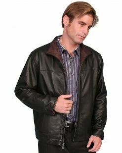 Scully Premium Lambskin Zip Front Jacket For Men's Dark Brown