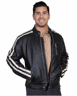Scully Sanded Calf Racing Jacket For Men's Charcoal Grey