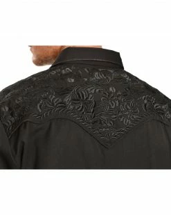 Scully Floral Embroidery Black Retro Western Shirt - Big & Tall For Men's Jet -Scully Shop 083F88 ZD D3