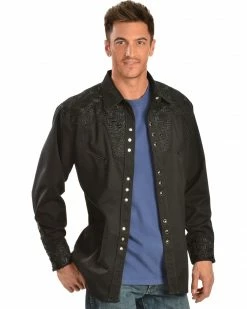 Scully Floral Embroidery Black Retro Western Shirt - Big & Tall For Men's Jet -Scully Shop 083F88 ZD P1 1