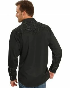 Scully Floral Embroidery Black Retro Western Shirt - Big & Tall For Men's Jet -Scully Shop 083F88 ZD P2