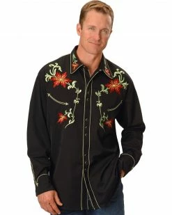 Scully Floral Embroidered Shirt For Men's Black