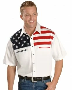 Scully American Flag Colorblock Western Shirt For Men's Multi -Scully Shop 091A81 94 P1 1
