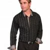 Scully Men's Signature Series Striped Long Sleeve Shirt Black -Scully Shop 0921R3 89 P1