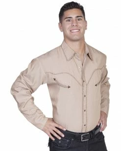 Scully Men's Solid Whipstitch Denim Retro Long Sleeve Western Shirt Turquoise -Scully Shop 0921S7 22 P1