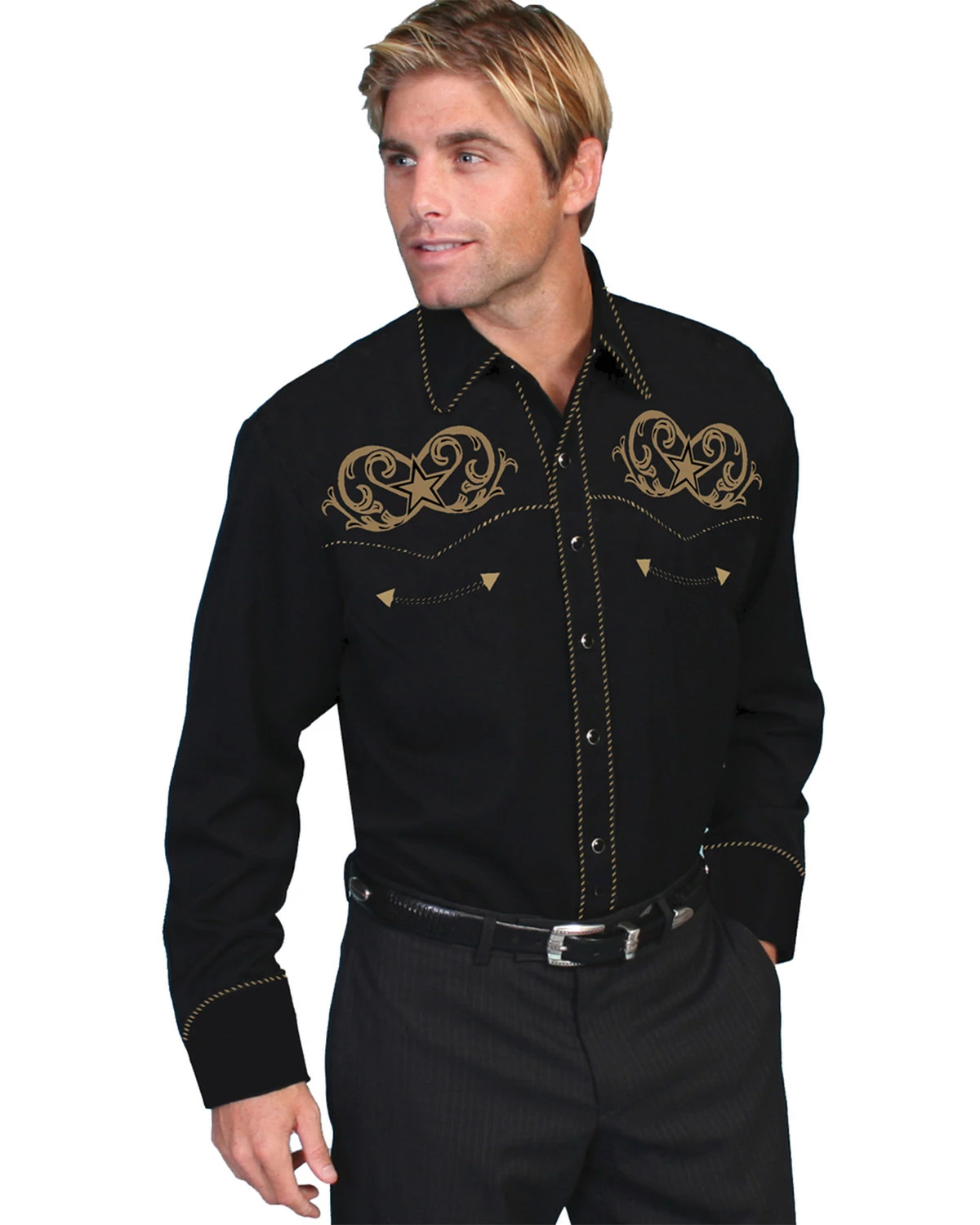Scully Men's Embroidered Star Western Shirt Black 4 Scully Men's Embroidered Star Western Shirt Black - Image 2