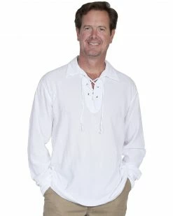 Scully Men's Cantina Lace-Up Long Sleeve Shirt Sand