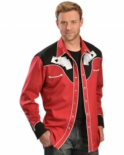 Scully Men's Poker Cards Embroidered Retro Long Sleeve Western Shirt 