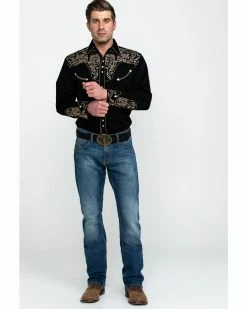 Scully Men's Black Embroidered Scroll Long Sleeve Western Shirt -Scully Shop 0927J8 89 P6