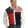 Scully Men's Patriotic American Flag Colorblock Long Sleeve Western Shirt Blue -Scully Shop 092M97 83 P1