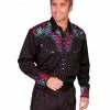 Scully Men's Vibrant Floral Embroidered Retro Long Sleeve Western Shirt Indigo 1 Scully Men's Vibrant Floral Embroidered Retro Long Sleeve Western Shirt Indigo -Scully Shop 092T81 401 P1