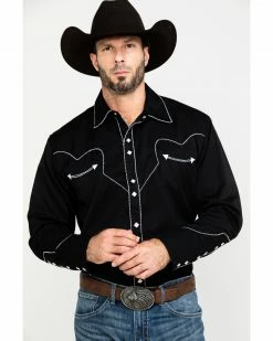 Scully Men's Black Embroidered Long Sleeve Western Shirt 