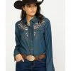 Scully Women's Rose Embroidered Denim Long Sleeve Western Shirt Blue 2 Scully Women's Rose Embroidered Denim Long Sleeve Western Shirt Blue -Scully Shop 2000243849 400 P1