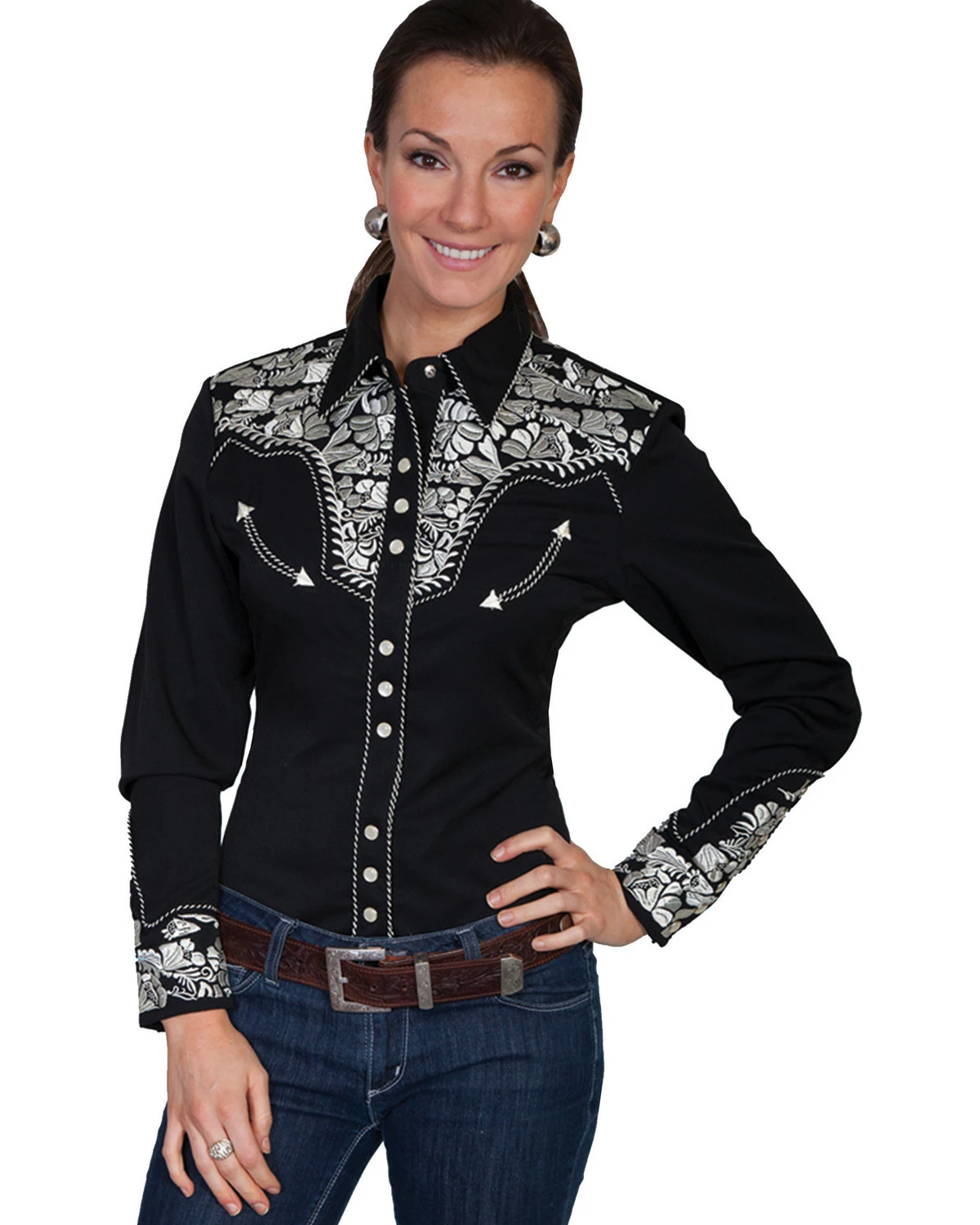 Scully Women's Silver Western Embroidered Shirt 4 Scully Women's Silver Western Embroidered Shirt - Image 2