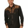 Scully Men's Copper Embroidered Gunfighter Long Sleeve Snap Western Shirt  Black -Scully Shop 2000245293 001 P1