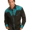 Scully Men's Turquoise Gunfighter Embroidered Long Sleeve Western Shirt 1 Scully Men's Turquoise Gunfighter Embroidered Long Sleeve Western Shirt -Scully Shop 2000253855 440 P1