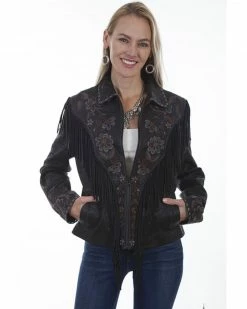Leatherwear By Scully Women's Vintage Black Embroidered Fringe Jacket