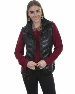Leatherwear By Scully Women's Quilted Leather Vest  Cognac