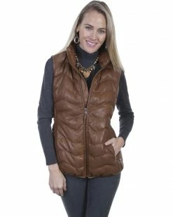 Leatherwear By Scully Women's Quilted Leather Vest  Cognac -Scully Shop 2000280526 235 P1
