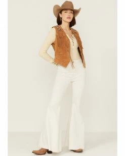 Leatherwear By Scully Women's Boar Suede Beaded Fringe Vest Tan -Scully Shop 2000280538 280 P4