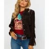 Scully Women's Boar Suede Beaded Fringe Jacket Brown