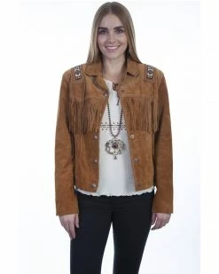 Scully Women's Boar Suede Beaded Fringe Jacket Brown -Scully Shop 2000280540 280 P1
