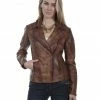 Leatherwear By Scully Women's Brown Cross Zip Moto Leather Jacket -Scully Shop 2000280545 200 P1