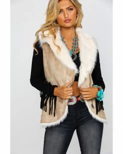 Honey Creek By Scully Women's Beige Faux Fur Vest Beige/khaki -Scully Shop 2000280568 250 P1 1