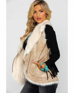 Honey Creek By Scully Women's Beige Faux Fur Vest Beige/khaki -Scully Shop 2000280568 250 P3