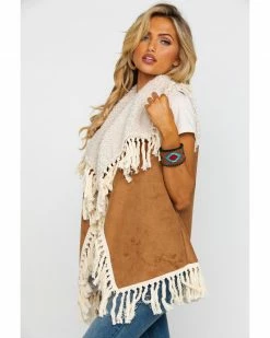 Honey Creek By Scully Women's Faux Fur Embellished Fringe Vest  Tan -Scully Shop 2000280576 280 P3