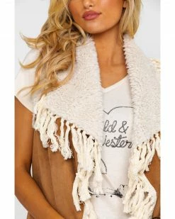 Honey Creek By Scully Women's Faux Fur Embellished Fringe Vest  Tan -Scully Shop 2000280576 280 P4