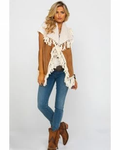 Honey Creek By Scully Women's Faux Fur Embellished Fringe Vest  Tan -Scully Shop 2000280576 280 P6