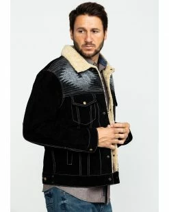 Scully Men's Boar Suede Southwestern Yolk Jean Jacket  Black -Scully Shop 2000280980 001 P3