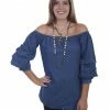 Scully Women's Cabbage Sleeve Off Shoulder Top  Blue -Scully Shop 2000281288 400 P1