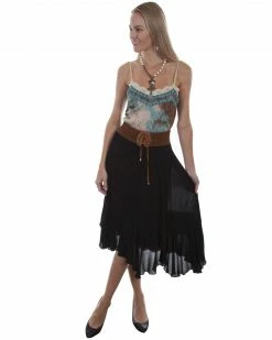 Honey Creek By Scully Women's Black Crochet Belt Maxi Skirt 