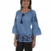 Honey Creek By Scully Women's Denim Peplum Long Sleeve Blouse Blue -Scully Shop 2000281327 400 P1