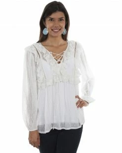 Honey Creek By Scully Women's Ivory Swiss Dot Ruffle Blouse 