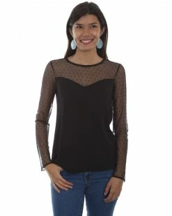 Honey Creek By Scully Women's Black Swiss Dot Sweetheart Top