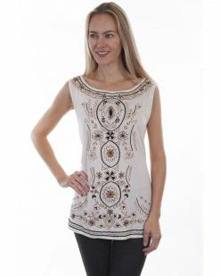 Honey Creek By Scully Women's Ivory Embroidered Tank Top