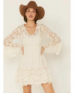 Honey Creek By Scully Women's Lace Crochet Long Sleeve Dress  Ivory -Scully Shop 2000282805 103 P1 1
