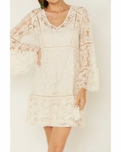 Honey Creek By Scully Women's Lace Crochet Long Sleeve Dress  Ivory -Scully Shop 2000282805 103 P3