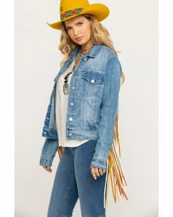 Honey Creek By Scully Women's Colorful Fringe Denim Jacket Blue
