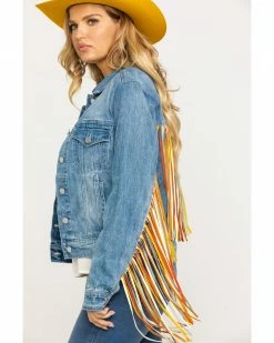 Honey Creek By Scully Women's Colorful Fringe Denim Jacket Blue -Scully Shop 2000284397 400 P3