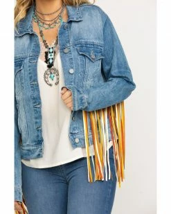 Honey Creek By Scully Women's Colorful Fringe Denim Jacket Blue -Scully Shop 2000284397 400 P4